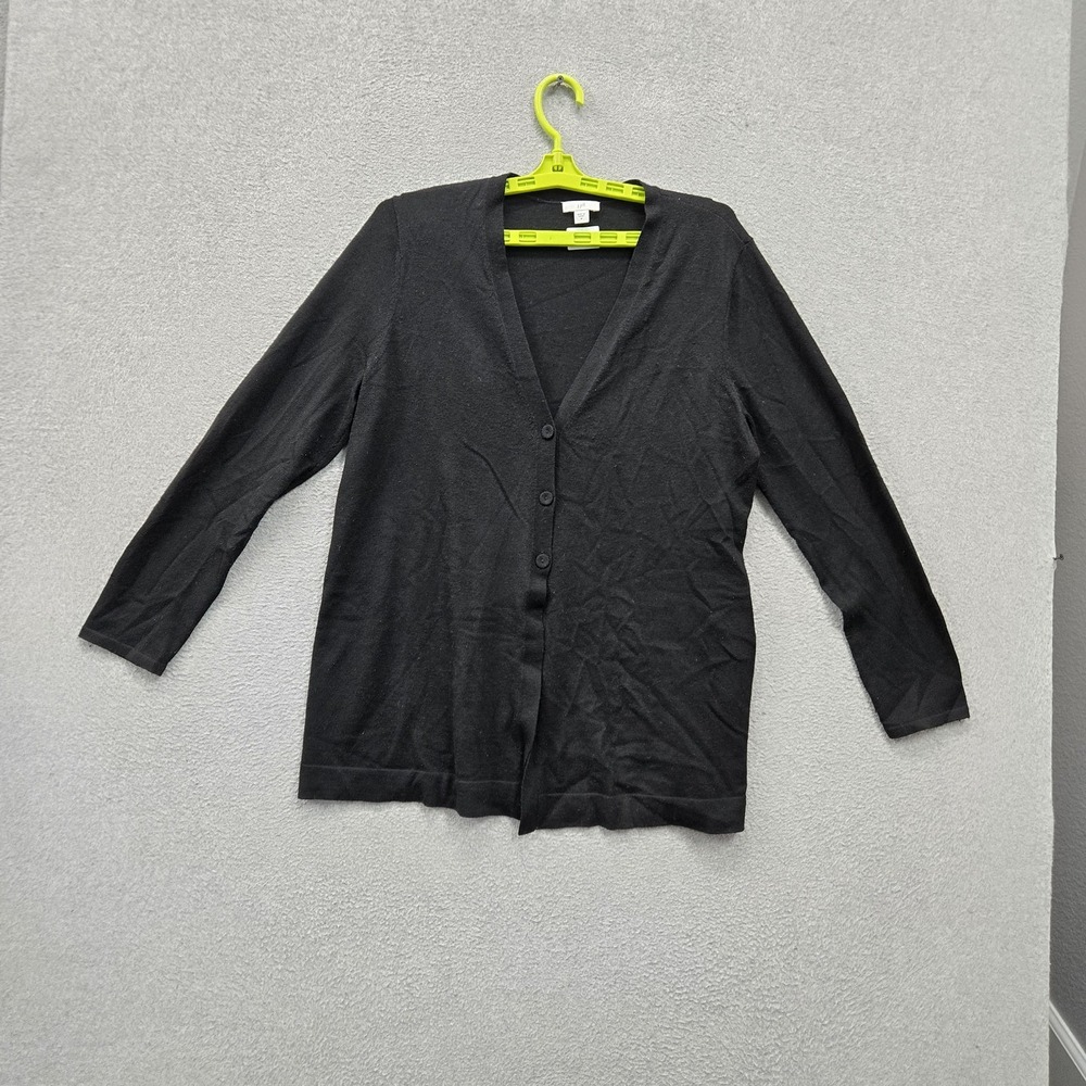 J. Jill Women Sweater M Black Polyester Wool Cardigan Witchy